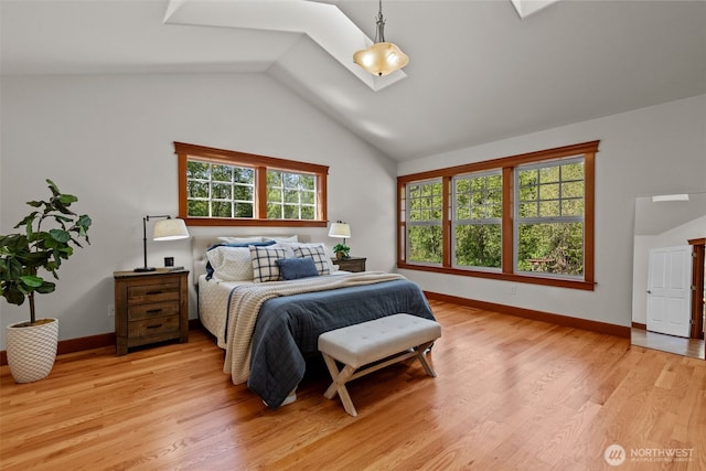 13514 95th Ave NE, Arlington, WA 98223 - bedroom featuring lofted ceiling, light wood-type flooring, and baseboards