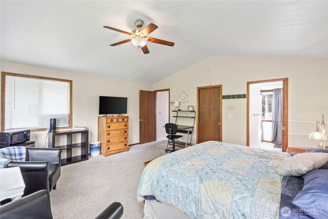 2219 W Pioneer Ave, Puyallup, WA 98371 - carpeted bedroom with vaulted ceiling and a ceiling fan
