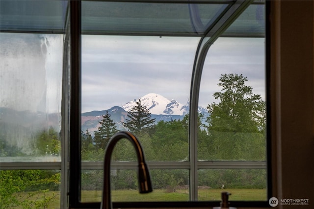 kitchen view of a mountain view