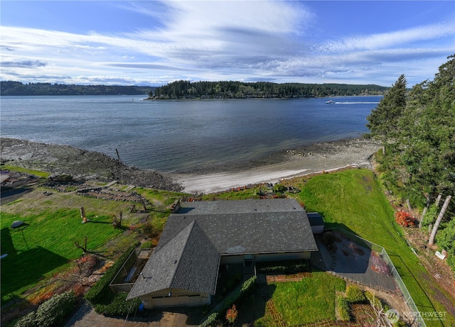 view of subject property with a large body of water