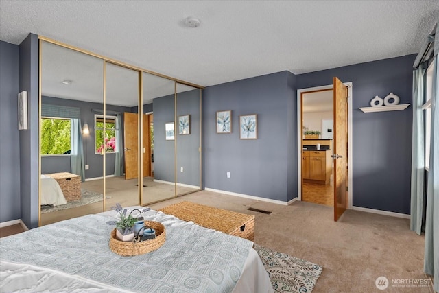 10918 Vernon Rd, Lake Stevens, WA 98258 - bedroom featuring carpet floors, baseboards, a textured ceiling, and connected bathroom