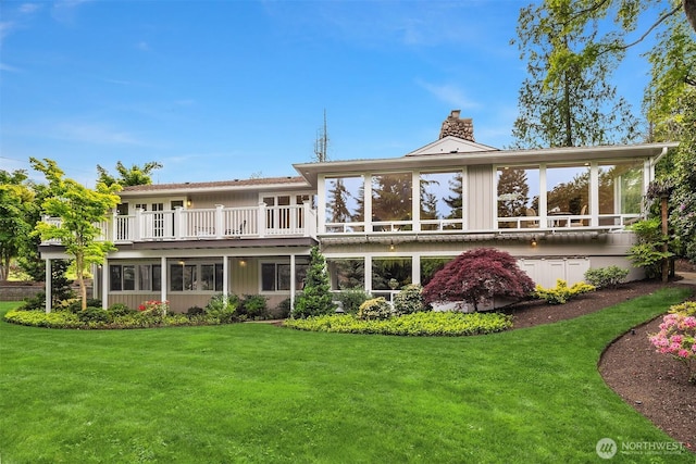 3204 Evergreen Point Rd, Medina, WA 98039 - rear view of house featuring a chimney and a yard