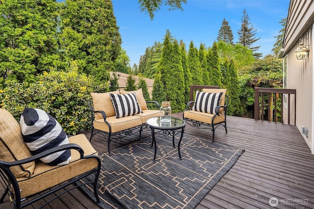 3204 Evergreen Point Rd, Medina, WA 98039 - wooden terrace with an outdoor living space
