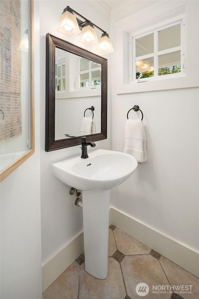 3204 Evergreen Point Rd, Medina, WA 98039 - bathroom with baseboards, tile patterned flooring, and a sink