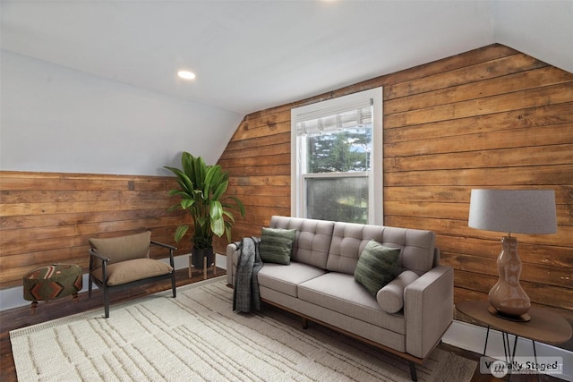 166 SW Lewis St, Chehalis, WA 98532 - sitting room featuring lofted ceiling, wood finished floors, wooden walls, and recessed lighting