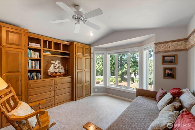 11011 Seaview Dr, Anderson Island, WA 98303 - sitting room with carpet floors, lofted ceiling, and ceiling fan