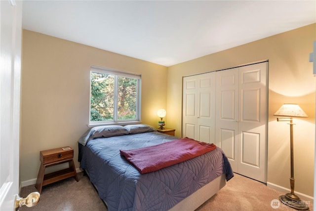 11011 Seaview Dr, Anderson Island, WA 98303 - bedroom featuring light colored carpet, a closet, and baseboards