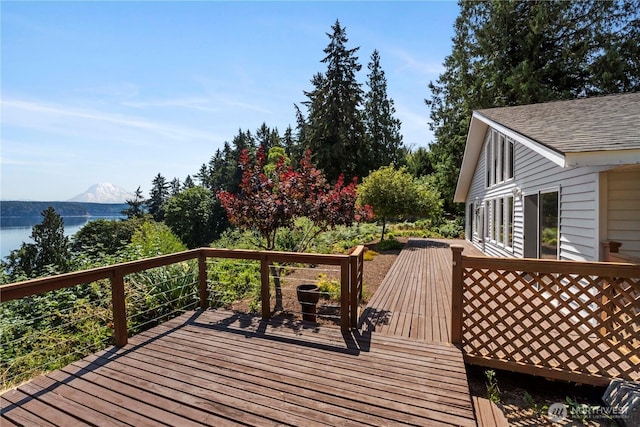 11011 Seaview Dr, Anderson Island, WA 98303 - wooden deck with a water and mountain view