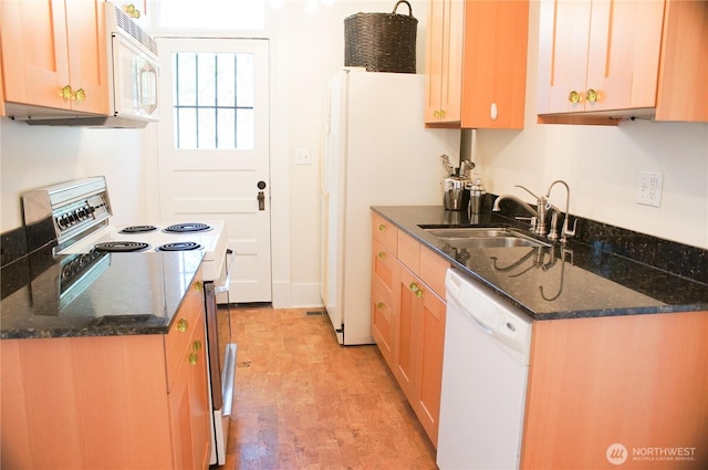 123 24th Ave, Seattle, WA 98122 - kitchen with white appliances, a sink, and dark stone countertops