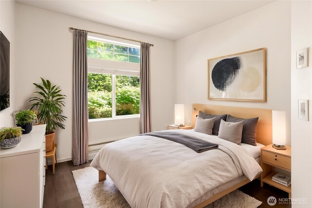 21450 40th Pl S Unit A, Seatac, WA 98198 - bedroom with dark wood-style floors and baseboards