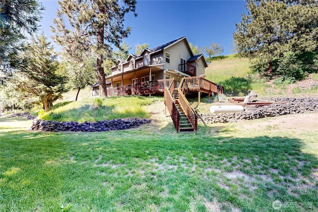 18 Blue Creek Rd, Walla Walla, WA 99362 - view of grassy yard featuring a wooden deck and stairway