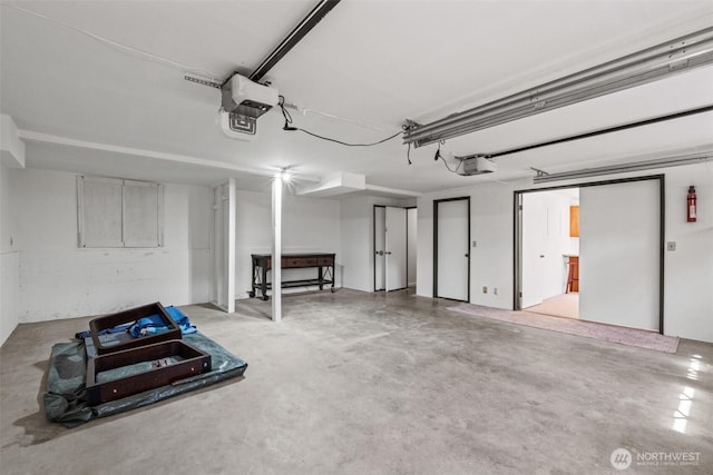 garage with a garage door opener