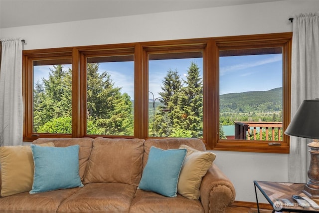 55771 Mossyrock Ave, Mossyrock, WA 98564 - living area with plenty of natural light, baseboards, and a mountain view