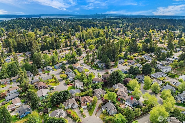 aerial view of residential area with a heavily wooded area