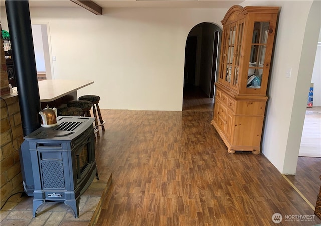 111 3rd St, Port Hadlock, WA 98339 - hall with arched walkways, wood finished floors, and beam ceiling