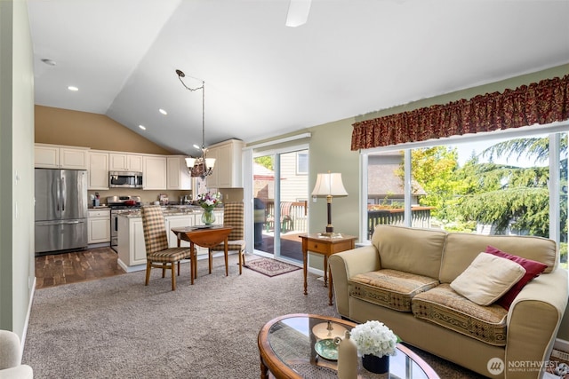 9619 Windswept Ln NW, Silverdale, WA 98383 - living room featuring vaulted ceiling and dark carpet
