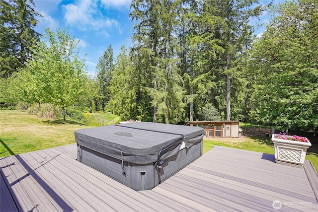1120 Maple Valley Rd SW, Olympia, WA 98512 - wooden terrace with a hot tub and a yard