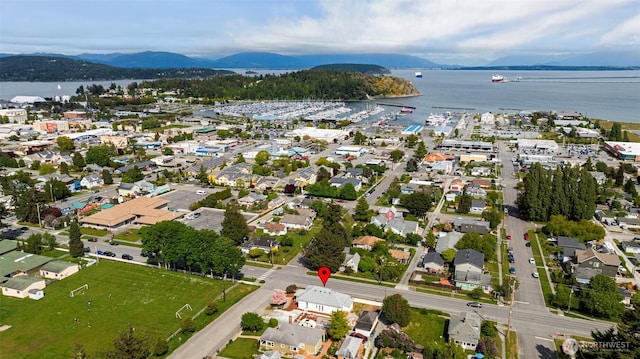 aerial overview of property's location with a water and mountain view