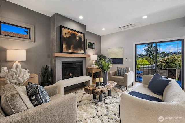 3018 22nd Ave W, Seattle, WA 98199 - living room featuring a large fireplace and recessed lighting