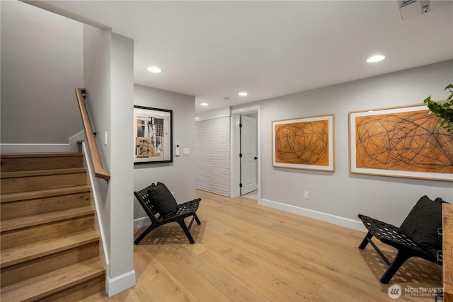 3018 22nd Ave W, Seattle, WA 98199 - living area featuring light wood-style flooring, recessed lighting, baseboards, and stairs