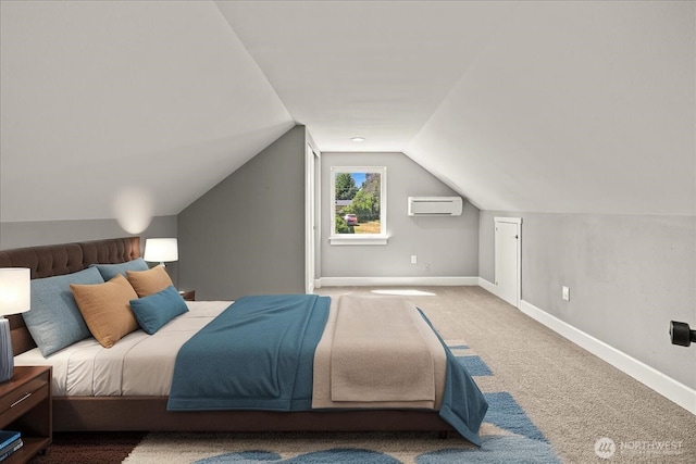 821 15th St, Bremerton, WA 98337 - bedroom featuring a wall mounted AC, carpet floors, and vaulted ceiling