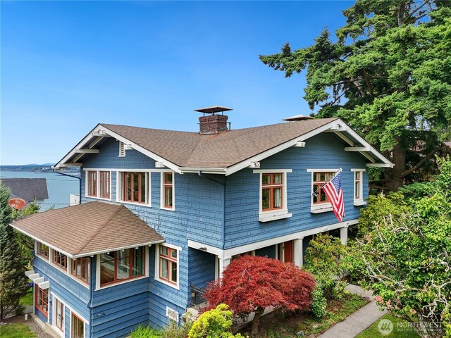 215 N Forest St, Bellingham, WA 98225 - view of front of home with roof with shingles and a chimney