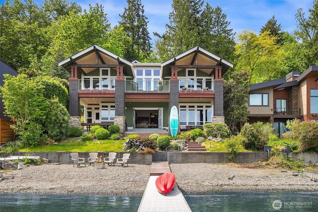 1624 Mallard Ln, Bellevue, WA 98008 - back of property with a balcony and stone siding