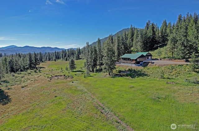 54 Perrow Dr, Winthrop, WA 98862 - aerial view of property and surrounding area featuring a heavily wooded area and mountains