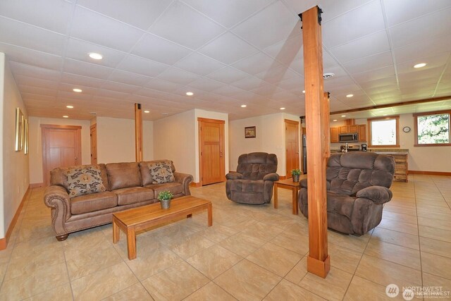54 Perrow Dr, Winthrop, WA 98862 - living area featuring baseboards, light tile patterned floors, and recessed lighting
