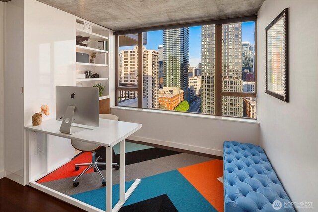 home office with a view of skyline