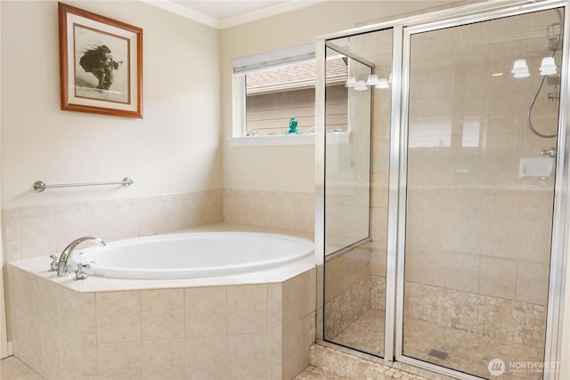 15927 35th Dr SE, Bothell, WA 98012 - full bath featuring a bath, a stall shower, and ornamental molding