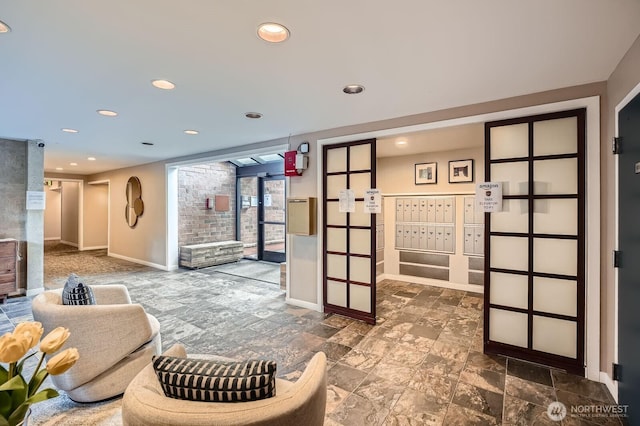 building lobby with recessed lighting