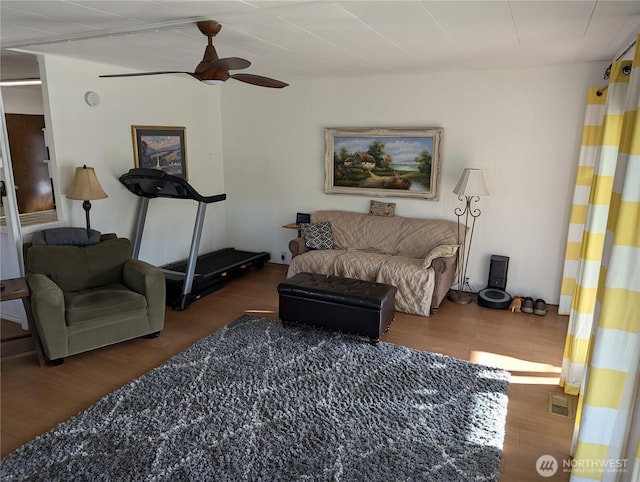 7301 NE 175th St Unit 140, Kenmore, WA 98028 - living area with wood finished floors and a ceiling fan