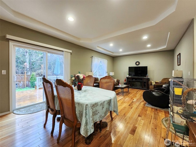 2332 130th Pl SE, Everett, WA 98208 - dining area with a tray ceiling, light wood-type flooring, and recessed lighting