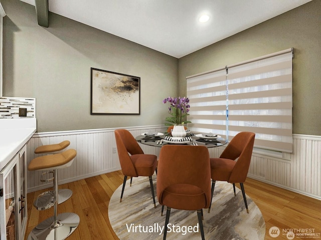 2332 130th Pl SE, Everett, WA 98208 - dining space featuring a wainscoted wall, light wood-type flooring, and recessed lighting