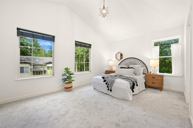 132 Sudden Valley Dr, Bellingham, WA 98229 - bedroom with baseboards, carpet, and high vaulted ceiling