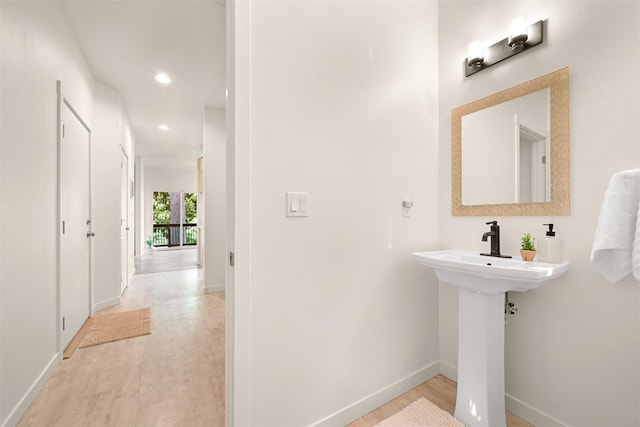 132 Sudden Valley Dr, Bellingham, WA 98229 - bathroom featuring wood finished floors, baseboards, and recessed lighting