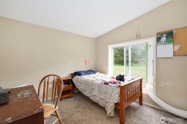 486 Justus Rd, Cinebar, WA 98533 - carpeted bedroom with lofted ceiling and baseboards