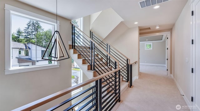 1593 213th Ct NE, Sammamish, WA 98074 - stairway featuring carpet flooring, healthy amount of natural light, and recessed lighting