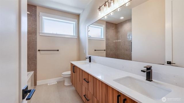 1593 213th Ct NE, Sammamish, WA 98074 - full bathroom with double vanity, tile patterned floors, and washtub / shower combination