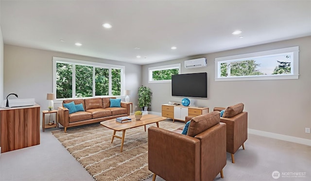 1593 213th Ct NE, Sammamish, WA 98074 - living area with a wall unit AC, light colored carpet, and recessed lighting