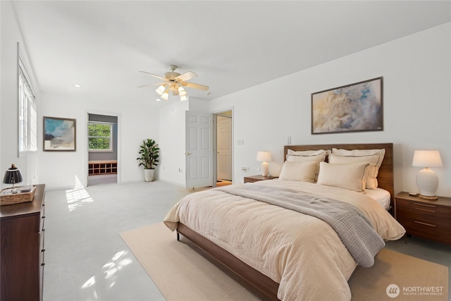 bedroom featuring a ceiling fan and carpet floors