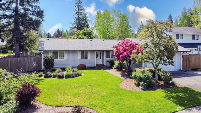 view of front of property featuring asphalt driveway, a garage, and roof with shingles