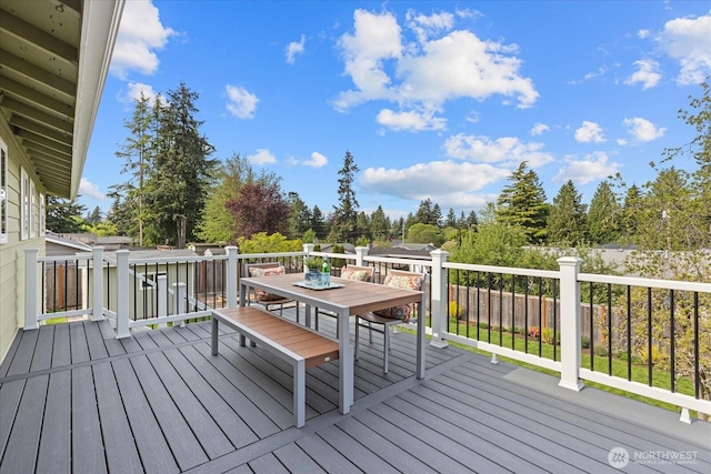 7344 125th Pl SE, Newcastle, WA 98056 - deck featuring outdoor dining space and fence