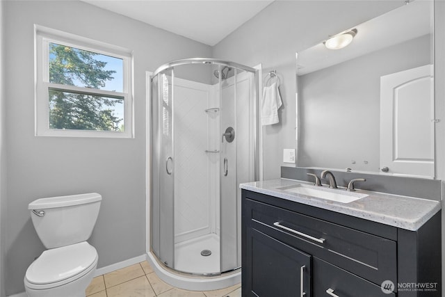 11511 SE 244th, Kent, WA 98030 - full bathroom featuring a stall shower, vanity, toilet, and tile patterned flooring