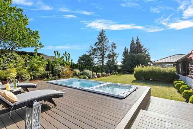 8631 NE 19th Pl, Clyde Hill, WA 98004 - view of swimming pool featuring an outdoor hot tub and a wooden deck
