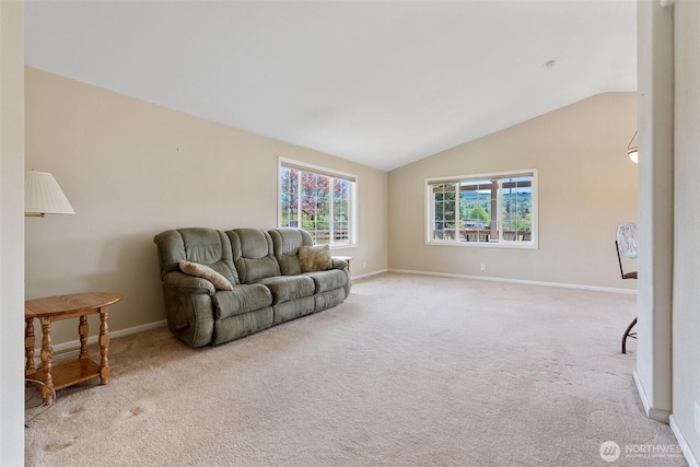 154 Mossyrock Rd W Unit 5, Mossyrock, WA 98564 - carpeted living room with lofted ceiling and baseboards