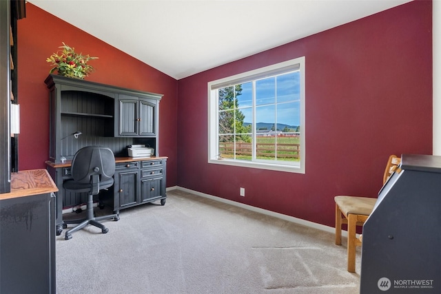154 Mossyrock Rd W Unit 5, Mossyrock, WA 98564 - home office featuring vaulted ceiling, light colored carpet, and baseboards