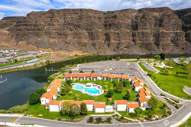 8903 Crescent Bar Rd NW Unit 169, Quincy, WA 98848 - aerial view of property's location featuring a water and mountain view and a pool