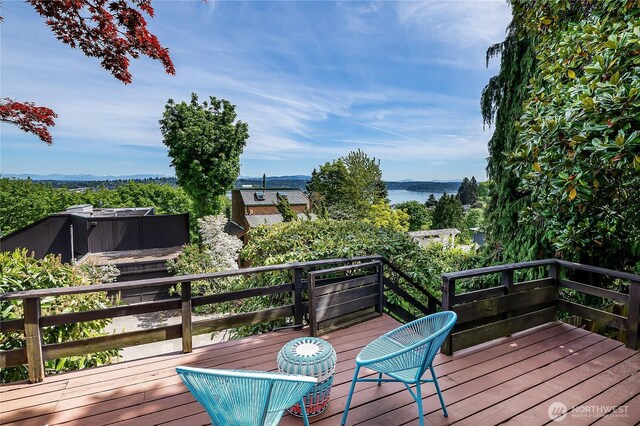wooden deck with a water view